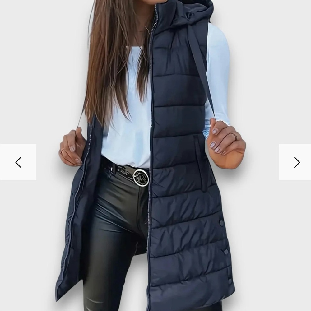 Elegant Black Hooded Quilted Vest